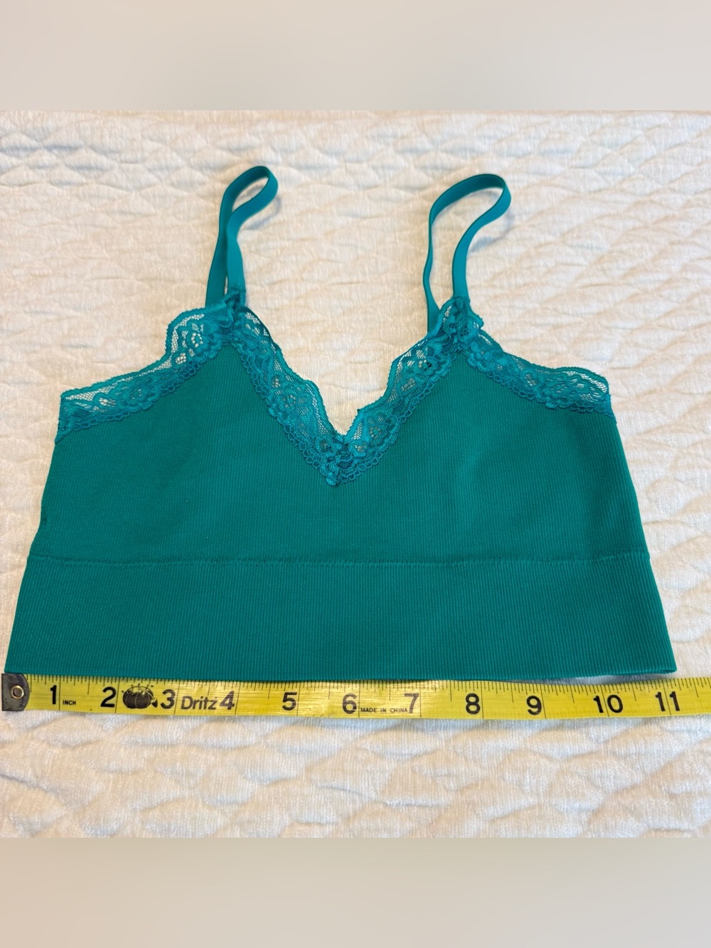 George Green Teal Bralette Bra Lace Trim Size Small Ribbed - Picture 3 of 6